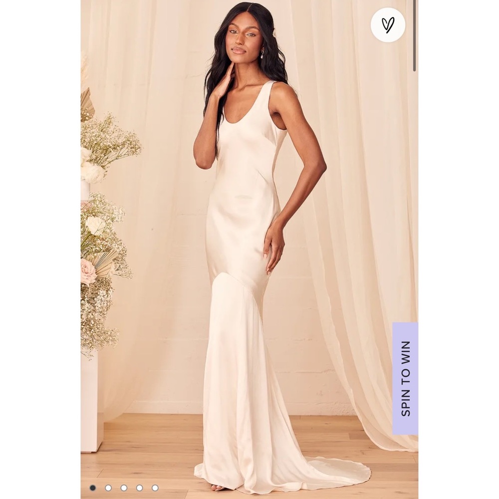 Lulu’s Love All of Me Champagne Satin Maxi Dress - brand new - size large